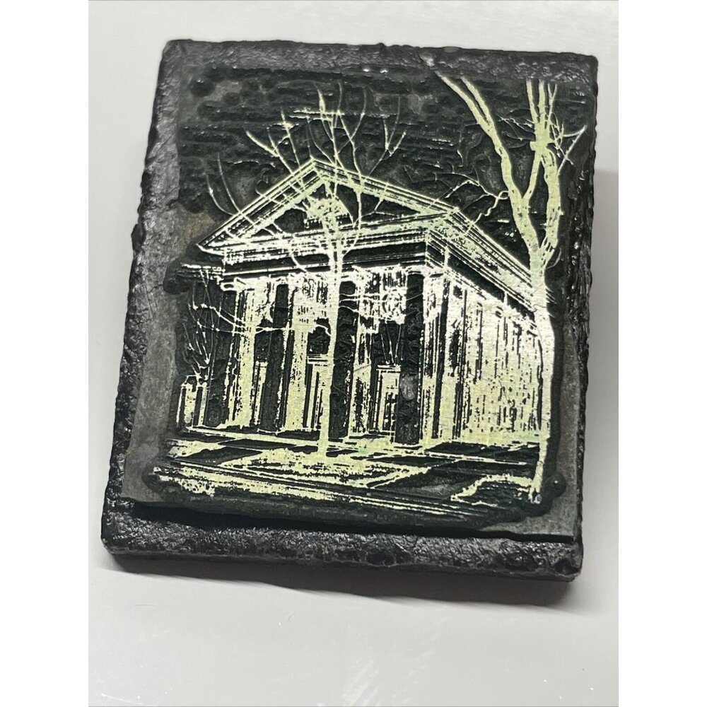 Vintage Handmade Mausoleum Trees Brooch Pin Slate Gold & Black Colored Graveyard
